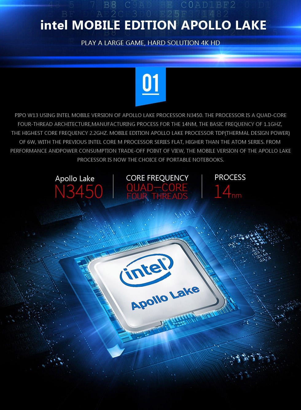 PiPO W13 Intel Apollo Lake N3450 4GB 64GB 13.3 inch Notebook Windows 10 1920*1080 HDMI